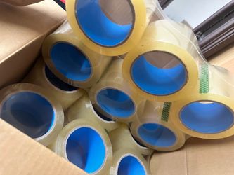 3 inches  packaging tape 24 rolls per box 110 yards ($35)