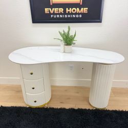 White Sintered Stone Executive Office Desk 