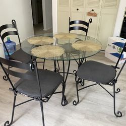 Glass & Metal Dinning Room Table With 4 Metal Chairs