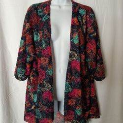 LuLaRoe Lindsay Black Multi Floral Cardigan Sweater Size Small