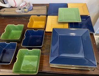 Pottery Barn Asian Square Dinnerware Set – 5 Place Settings + 3 Bonus Dinner Plates