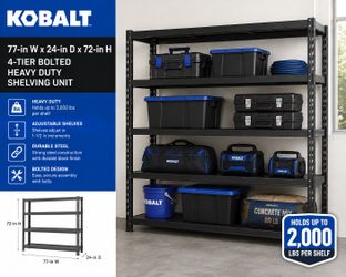Kobalt 77” x 24” x 72” Heavy-Duty 4-Tier Metal Wire Garage Storage Shelf – Black