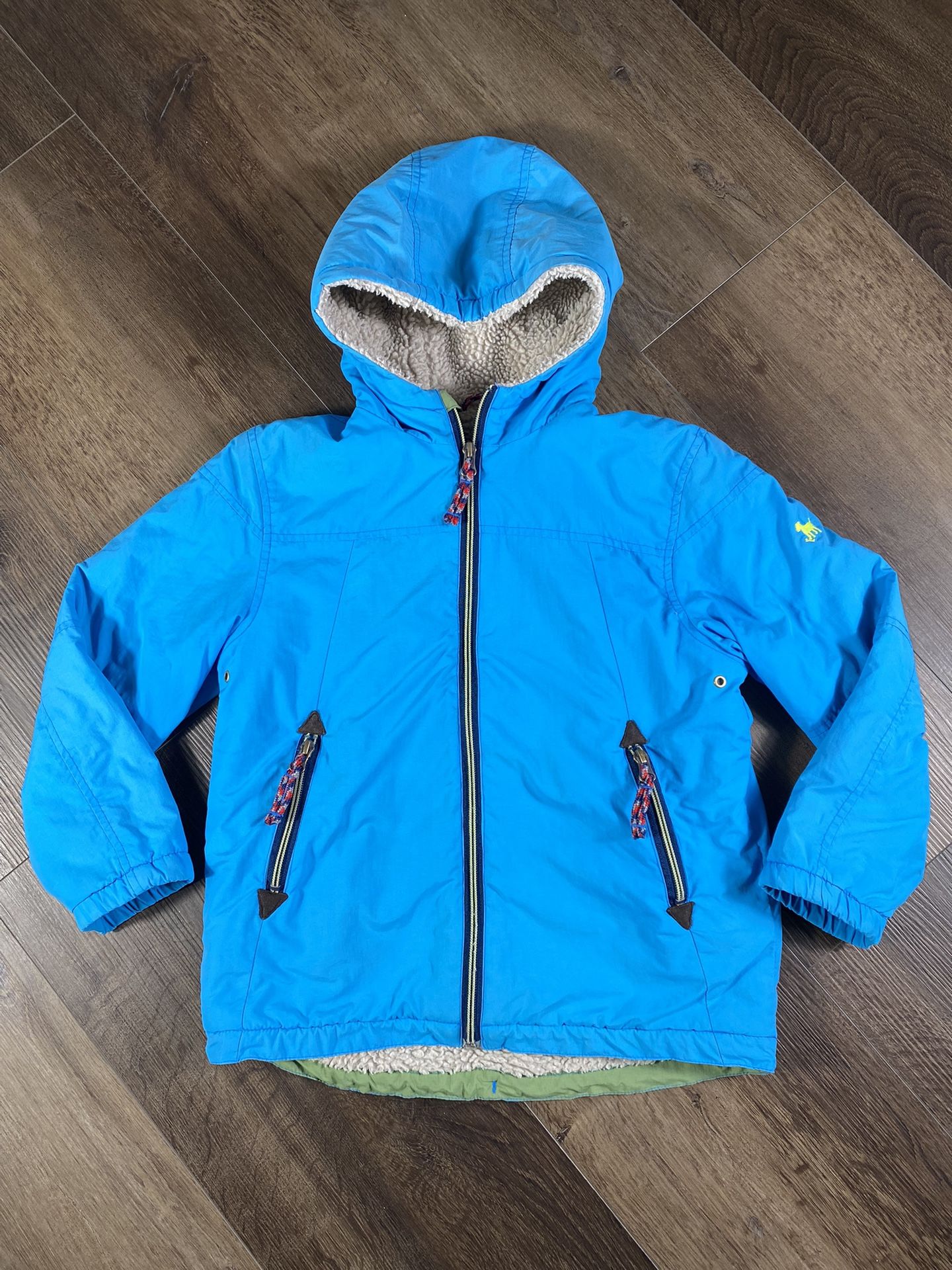 Mini Boden Sherpa Lined Zip Up Hooded Waterproof Winter Coat Boys Size 6-7