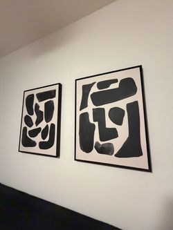 Set of 2 Framed Abstract Black and White Art Prints