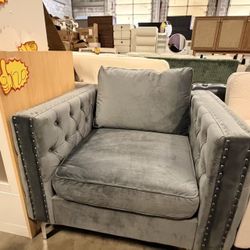 40" Button Tufted Velvet Contemporary Armchair-Gray  $ 200