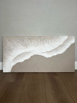 47x24 Extra LARGE Hand Painted Neutral Taupe Waves 3D Plaster Art Textured Canvas