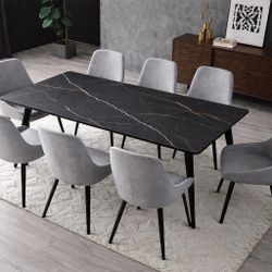 70” Black  Porcelain Tile Dining Table [NEW] **Assembly Req** 
