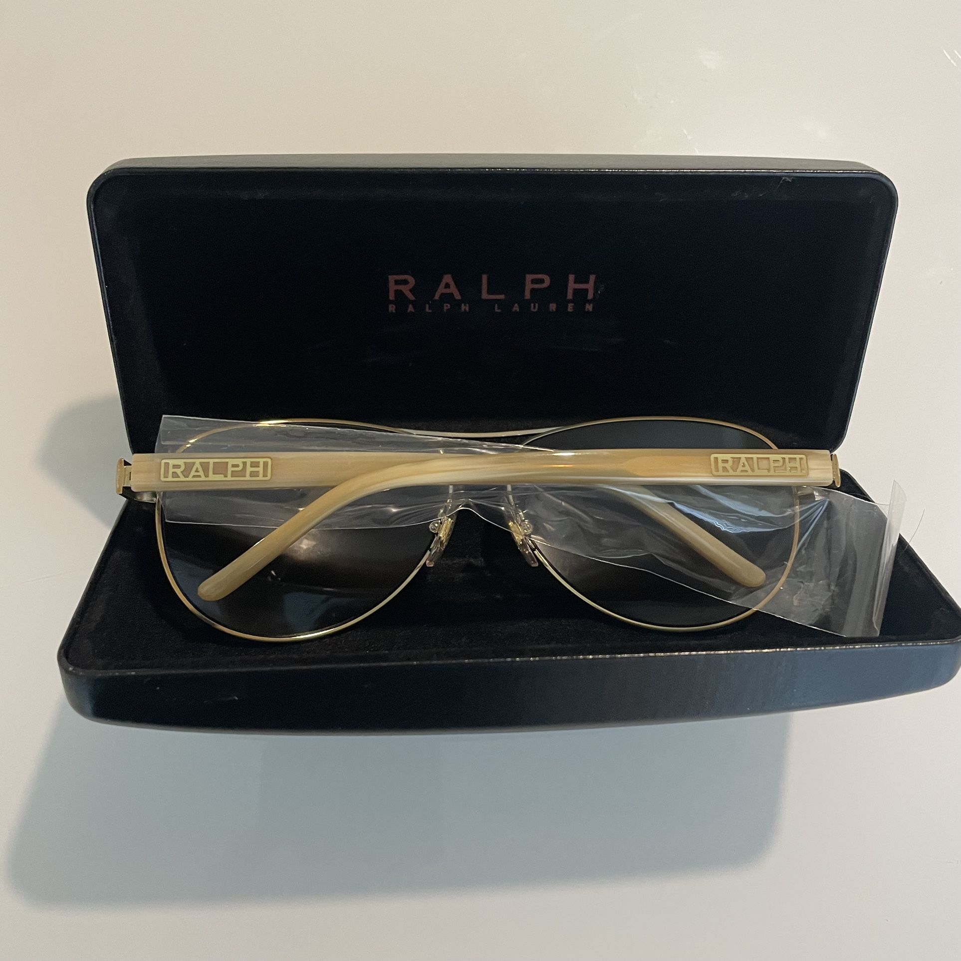 Ralph Lauren RA4004 101/13 Women's Gold Aviator Sunglasses Brown Gradient w/ Case, New