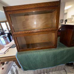 Antique 2 unit tiger Oak  Barrister bookcase Double sections vintage lawyer storage display case