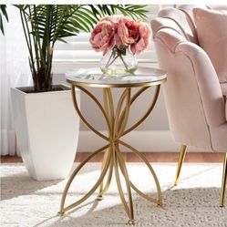 Modern and Contemporary Gold Finished Metal End Table with Marble Tabletop