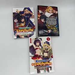 NEW Anime Manga Book Bundle (Demon Slayer & KonoSuba 3 Books)