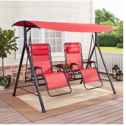 Mainstays Dashwood 2-Seat Steel Freestanding Canopy Porch Swing with Center Table, Red/Black