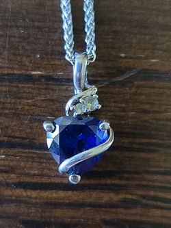 Lab Created Sapphire  & White Heart Necklace