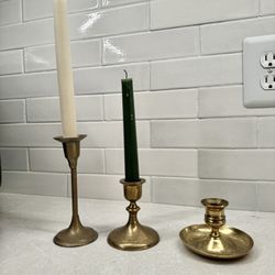 MCM Brass Candle Holders + Floating Star Pendants