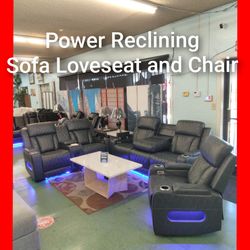 ✨ Leather Power Reclining Sofa Loveseat and Chair