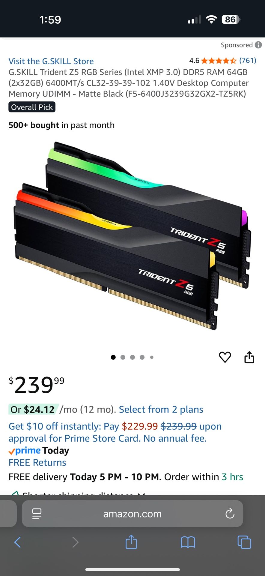 ✨ G.Skill Trident Z5 RGB DDR5 64GB (2×32GB) 6400MHz – High-Performance Gaming RAM