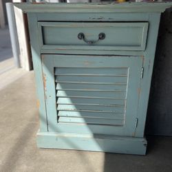 Distressed Wood Nightstand. One Drawer And Cabinet With shelf