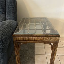 Glass Top Rattan Side Table