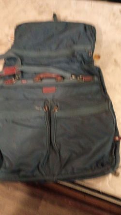 Blue Nylon Garment Bag with Leather Trim