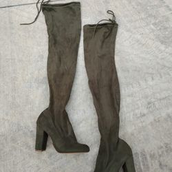 Women's Dark Green Over The Knee Thigh High Boots Size 7