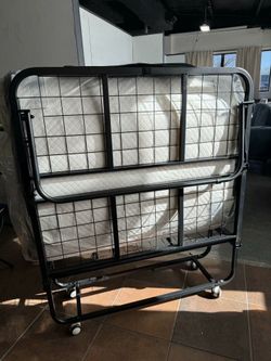 (75in x 38in) Twin Size Folding Bed with Mattress - Portable Foldable Rollaway Bed for Adults and Guests - 5-Inch Thick Memory Foam Mattress - Space-S