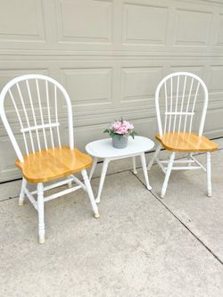 Wood chairs…30 each and accent wood table…25