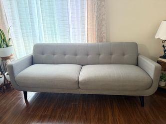 Mid-Century Modern Gray Tufted Sofa