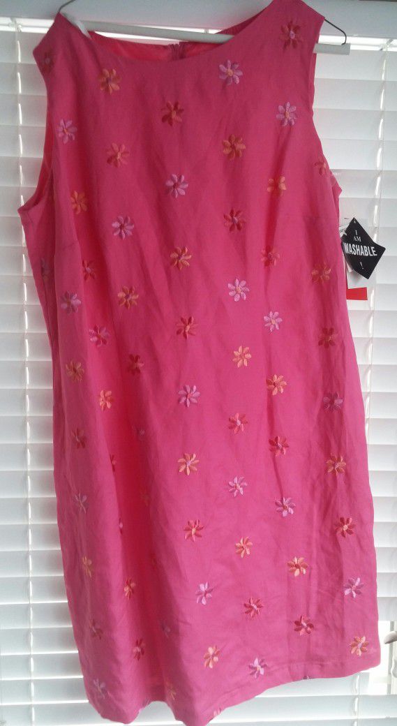R & K  Linen/Rayon Pink Azalea Sheath Sleeveless Dress/18W/Never Worn 
