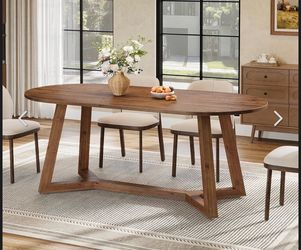 XK00868 Solid Wood Oval Dining Table, 63" Kitchen Table with Sturdy Tapered Legs for 4-6