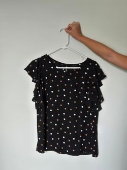 Black Polka Dot Ruffle Sleeve Blouse
