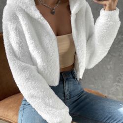 SHEIN Cozy Teddy Cropped Hooded Sweater Size M Good Preloved Condition 