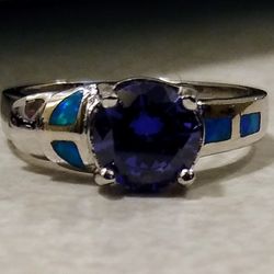 Beautiful NEW Sterling Silver Tanzanite 🔥Opal Ring! 💍