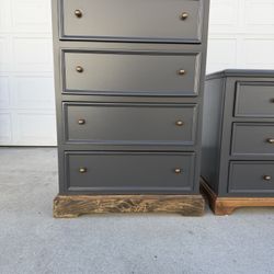 5 Drawer Modern Dresser with 2 oversized nightstands Just Refinished 