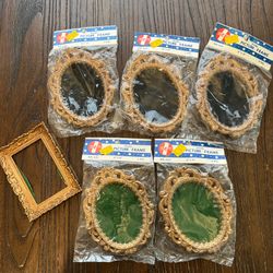 6 Vtg Small Picture Frames Ornate Plastic Hong Kong Gold Tone Cameo Mini Lot 5"