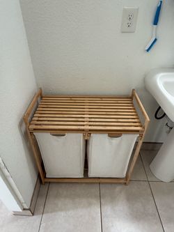 Bamboo Double Laundry Hamper with Shelf