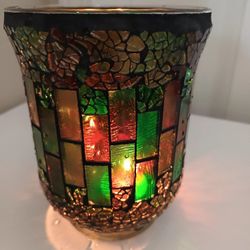 5.8" Tall Rare & Unique Beautiful Mosaic Stain Glass Tealight Votive Glass Candle Holder