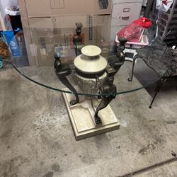 Unique Neoclassical Style Round Glass-Top Table (44.5")