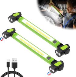 2 Pack Work Light, 3000LM Mechanic Work Light, 5200mAh Rechargeable LED Work Light Bar, Portable Cordless Underhood Magnetic Work Lights with Hooks fo