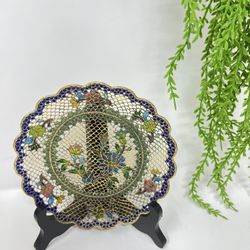 Chinese Plique-à-Jour Cloisonné Floral Bowl – 6” Stained Glass Enamel Dish