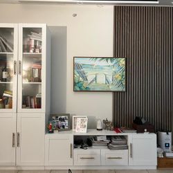 White wooden central media consol center