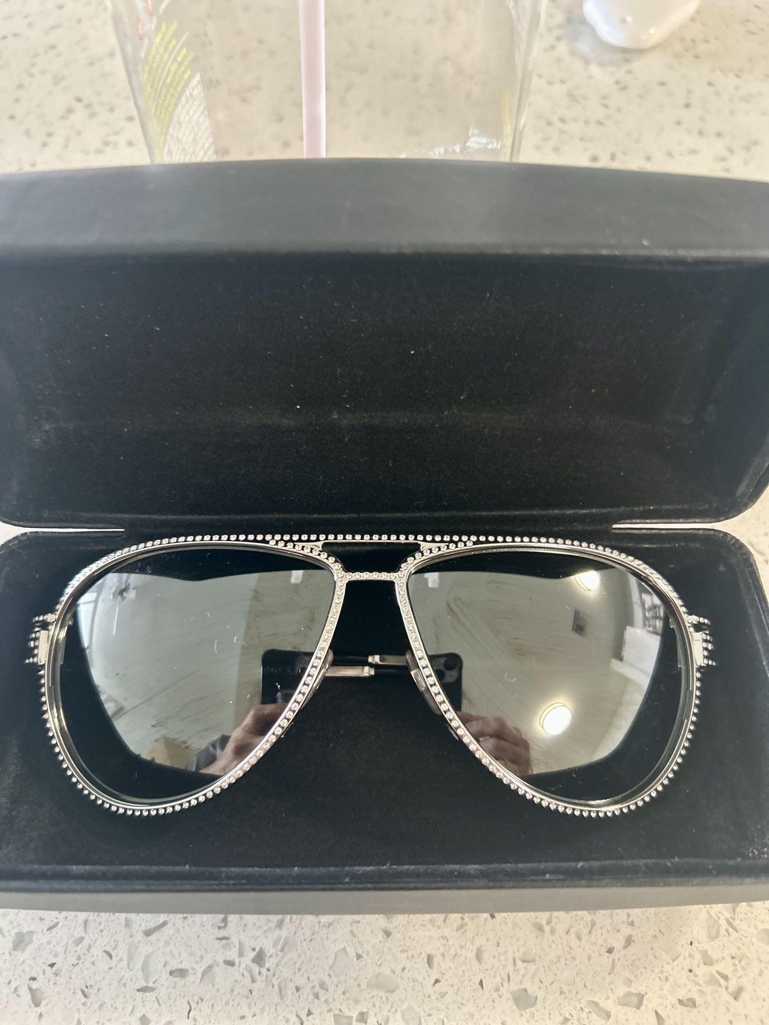 Brand New Versace Sunglasses – Silver Aviator with Crystal Trim