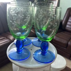 Copas De Cristal Azul Y Verde Combinadas 