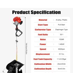 Handheld Tiller Cultivator, 51.7CC 2 Stroke Gas Powered Yard Garden Farm Tilling Tool,Mini Weeding Tilling Tool Gas Powered Engine