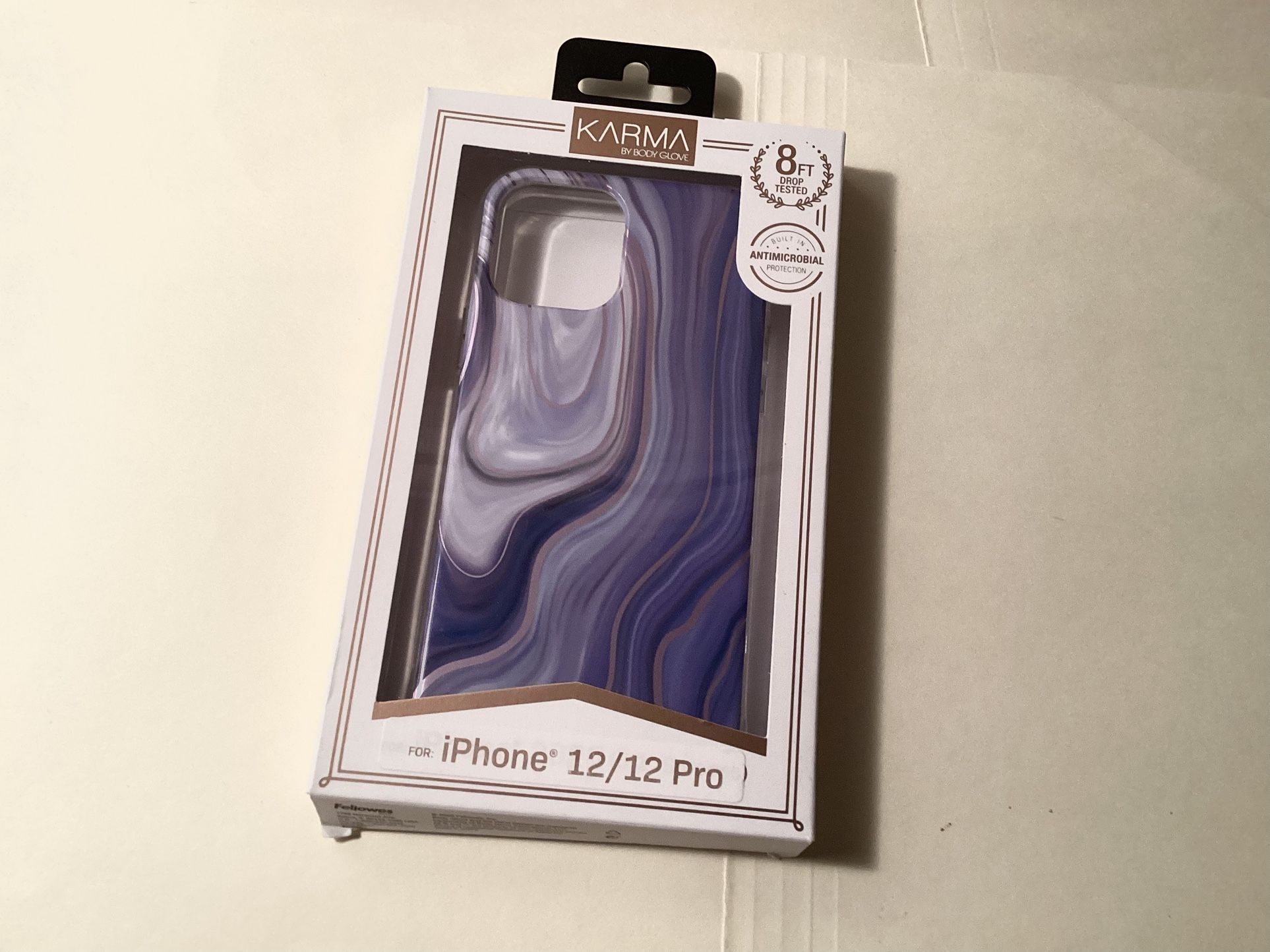 NEW Slim Case iPhone 12 + iPhone 12 Pro Bodyglove Karma Purple Marble Pattern Antimicrobial Lightweight
