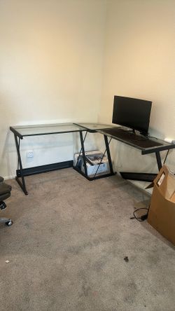 Glass L Shaped Desk 