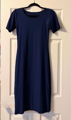 Navy Blue Short Sleeve Bodycon Midi Dress