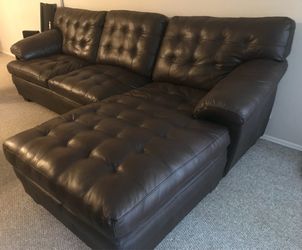 Brown Genuine Leather Sectional Couch made in USA Hi