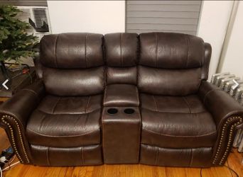 Electric brown leather loveseat recliners