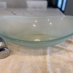 Large Frosted Glass Vessel Sink + Chrome Drain – NEW (21.5”)