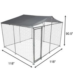 New In Box X Large Galvanized Dog Kennel - UV Water Resistant TARP Roof, easy Assembly 10'x 10' X 7.5ft Animal Cage 